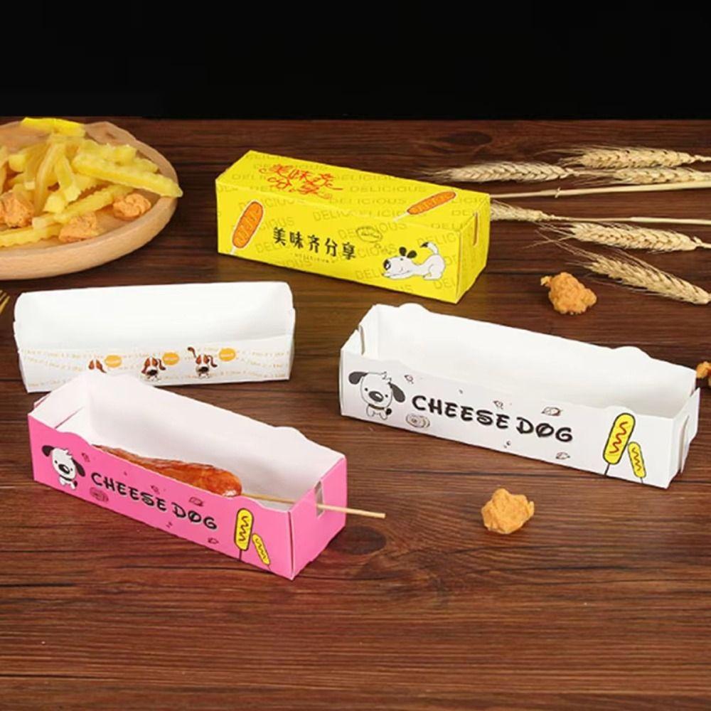 100PCS Disposable Hot Dog Packaging Box Paperboard Boat Shape Sausage Snack Boat Box Food Grade Eco-Friendly Takeaway Container