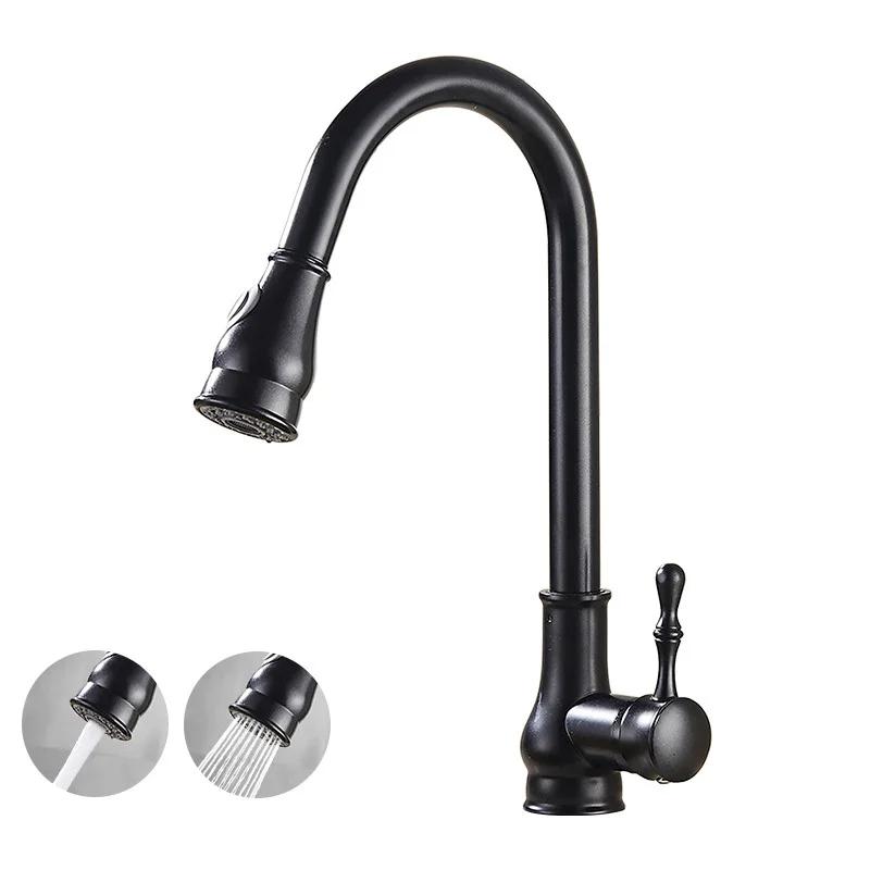 Античная латунь кухонный смеситель с выдвижным изливом кухонный смеситель черный с одним отверстием поворотный горячей холодной воды кухонный смеситель золотой