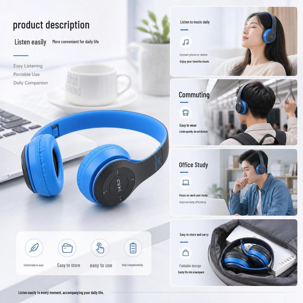 Трансграничные P47 Стерео Спортивные Повязки на Голову Bluetooth Наушники - Складные Беспроводные Игровые Наушники с Тяжелым Басом