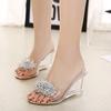 Women Slippers Sandals 8Cm Wedge High Heels Transparent Crystal Rhinestone Slippers