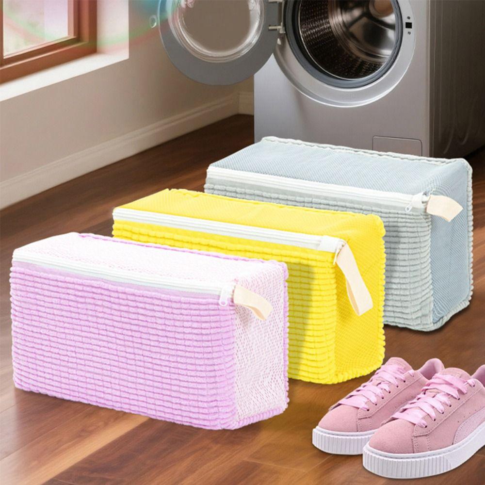 Fluffy Chenille Shoe Washing Bag Zipper Closure Shoes Cleaning Bag Washing Machine Bag Household