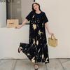 MODIQUE Summer Plus Size New Women Loose Elegant Pleated Floral Slip Mock Two-Piece Long Dress Female Short Sleeve O-Neck Dresses