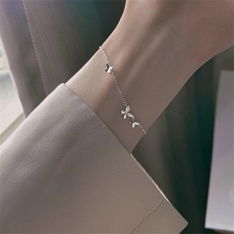 925 Sterling Silver Link Chain Zircon Butterfly Charm Bracelet for Women Girls Party Jewelry Pulseras Mujer Sl190