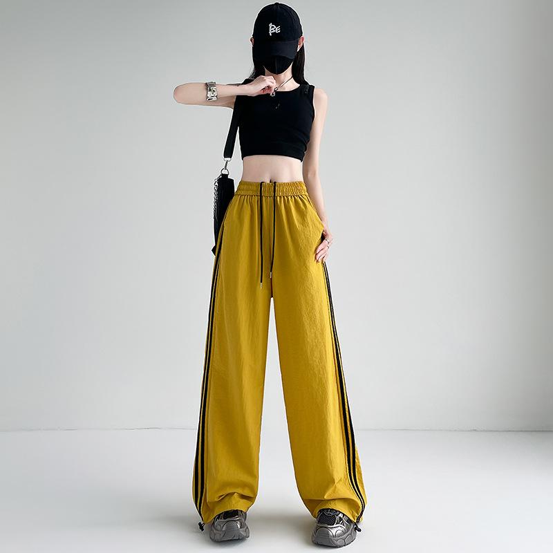 Новые летние американские повседневные брюки и спортивные брюки для женщин, завязки для двоих, высокая талия, свободные, утягивающие, солнцезащитные, широкие брюки