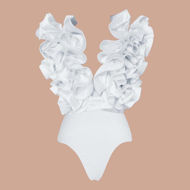 2024 Европейский и американский черно-белый купальник с глубоким V-образным вырезом и кружевом для похудения