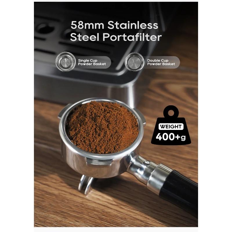 HiBREW H10A Semi-Auto Espresso Machine - 20Bar Pump (Rich Crema), 58mm Portafilter, Temp Adjustable, Stainless Steel, Cold/Hot for Home/Office