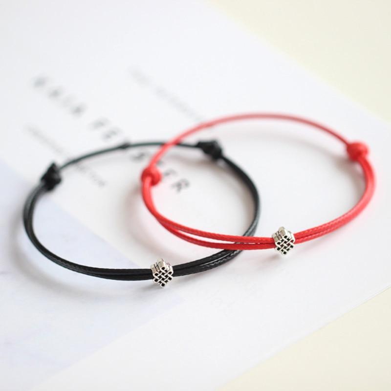 1 /2pcs Adjustable Black Red Leather Rope Bracelet Couple Jewelry Handmade Braided Charm Bracelet Women Men Thread Jewelry Gift
