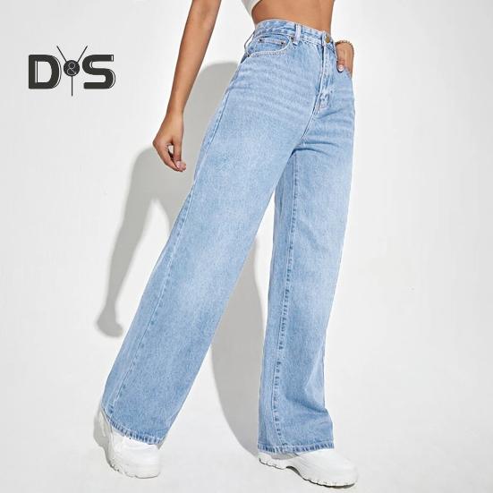 Женские джинсовые брюки с высокой талией, эластичные широкие джинсы с карманами, повседневные прямые джинсовые брюки на лето и осень