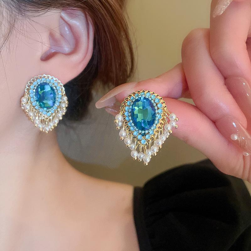 Ретро серьги-кисточки с каплями из страз и искусственного жемчуга - стиль французского двора, высококлассная роскошь для женщин