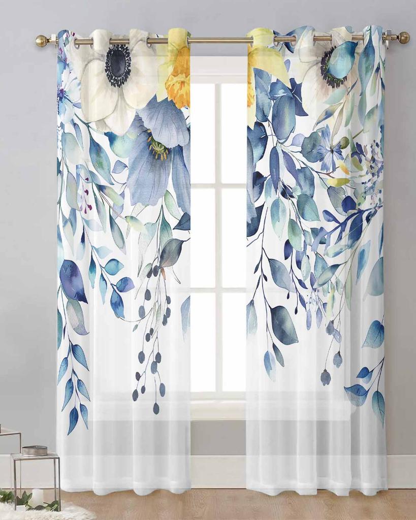 Растения Листья эвкалипта Полевые цветы Прозрачные шторы для украшения гостиной Шторы на окна Кухонные шторы Тюль Вуаль