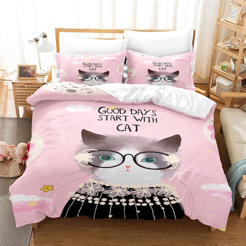 3D комплект постельного белья с милым котом, пододеяльник для спальни, наволочка, постельное белье, односпальная двуспальная кровать, полный размер, 2/3 шт., микрофибра