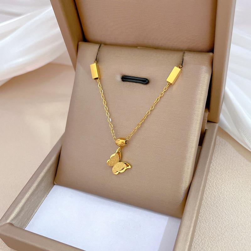 Light Luxury Butterfly Heart Zircon Pendant Necklace Stainless Steel Trendy Geometric Choker Jewelry Party Gifts For Women Girls