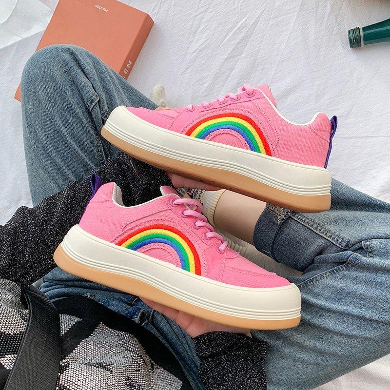 Женская обувь 2024 года, модная радужная вышивка, парусиновая обувь, женские повседневные кроссовки, женская вулканизированная обувь на платформе, теннисные туфли Femininod