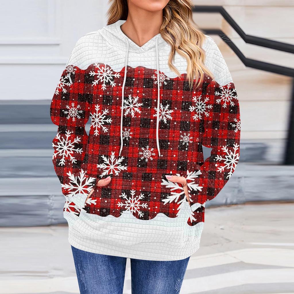 Женская повседневная толстовка с длинным рукавом и принтом «Снег», свободный пуловер с капюшоном