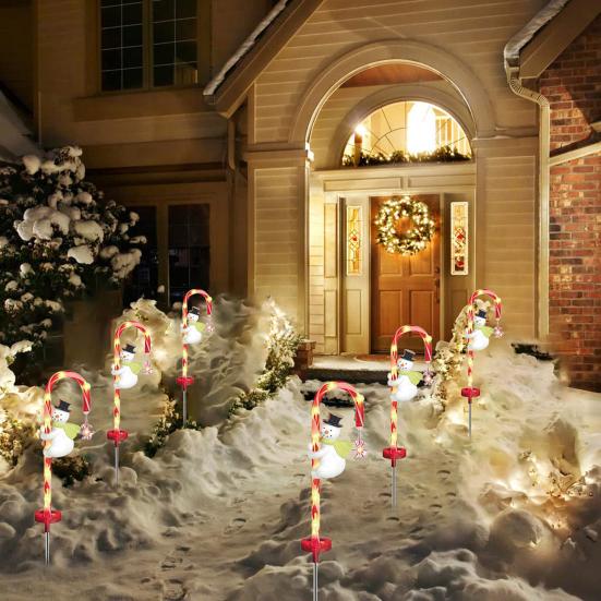 2 шт. солнечные гирлянды в виде леденцов, рождественские огни Санта-Клауса, снеговика, водонепроницаемые светодиодные фонари для дорожек для рождественских украшений сада