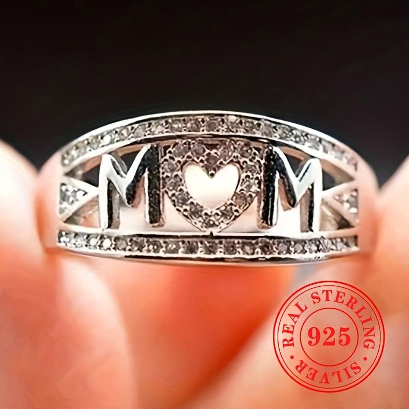 sterling silver ring with dense synthetic zircon hearts, Mother's Day gift for women, a gift for mom