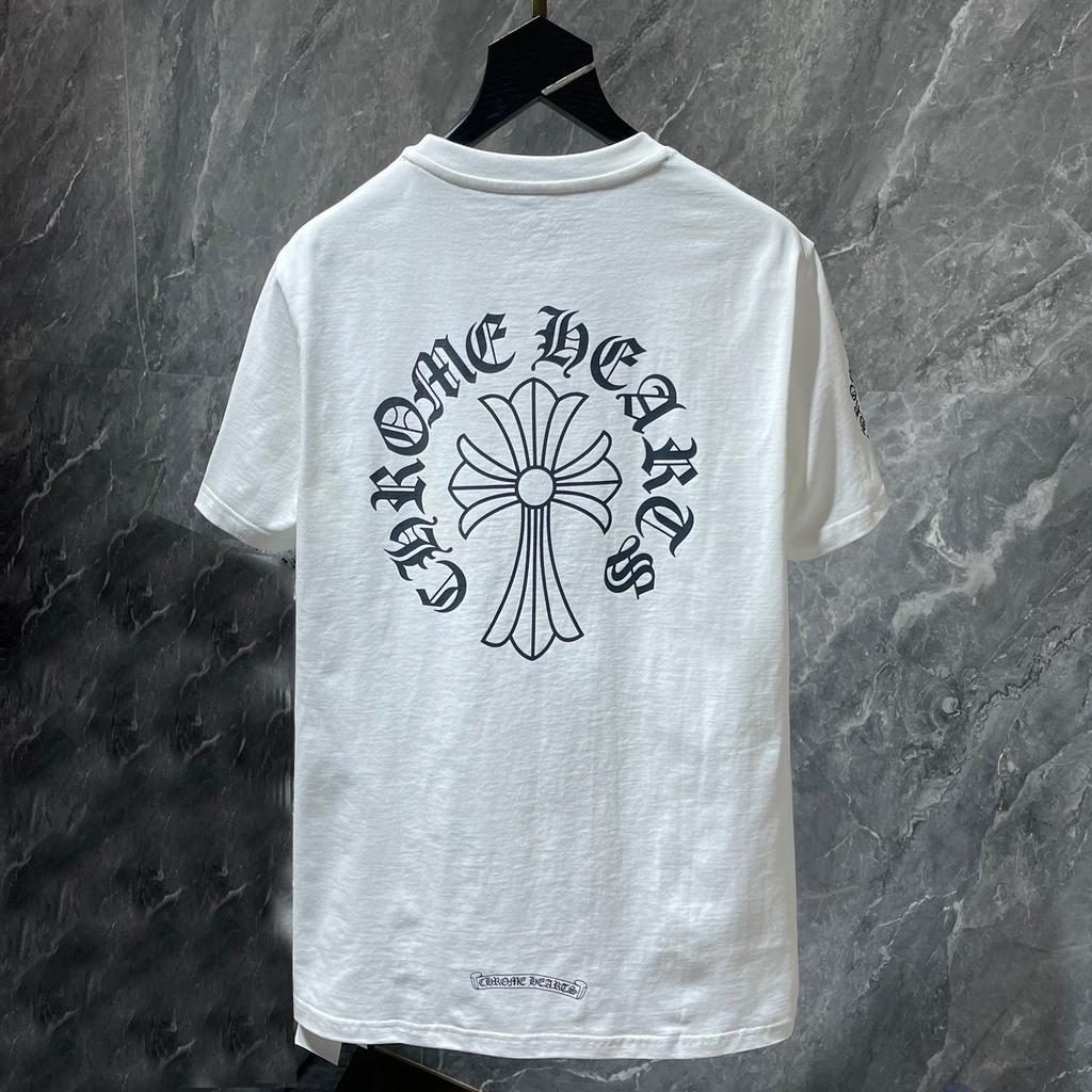 8010 CHROME HEARTS Лето 2026 Новая Высококачественная Хлопковая Круглый Вырез Свободная Большого Размера Мужская и Женская Футболка Футболка для Пары
