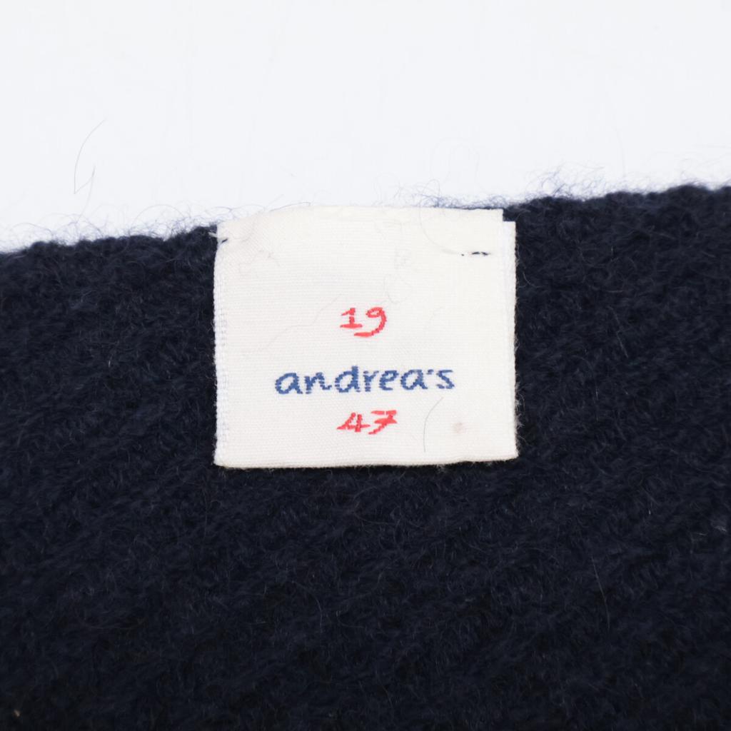 19 Andrea's 47 [Excellent Condition] 7708 SEAN Windowpane Cashmere Scarf 35X180 NAVYUsed