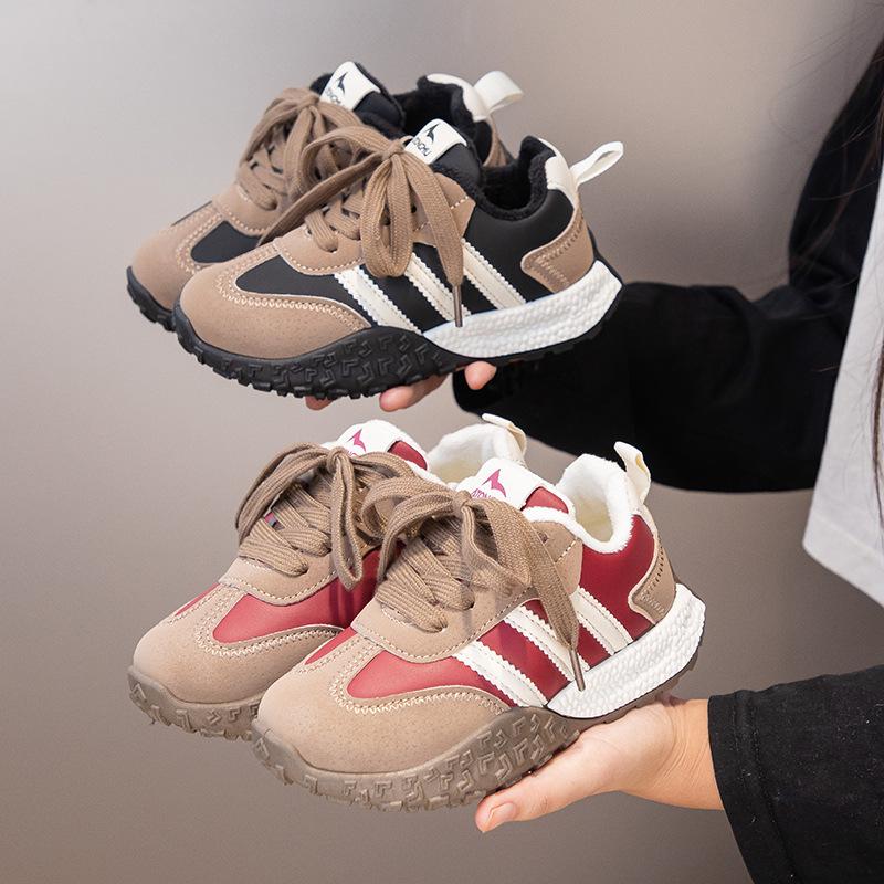 Новые осенне-зимние детские кроссовки Модные спортивные повседневные кроссовки с хлопковой подкладкой и плюшем