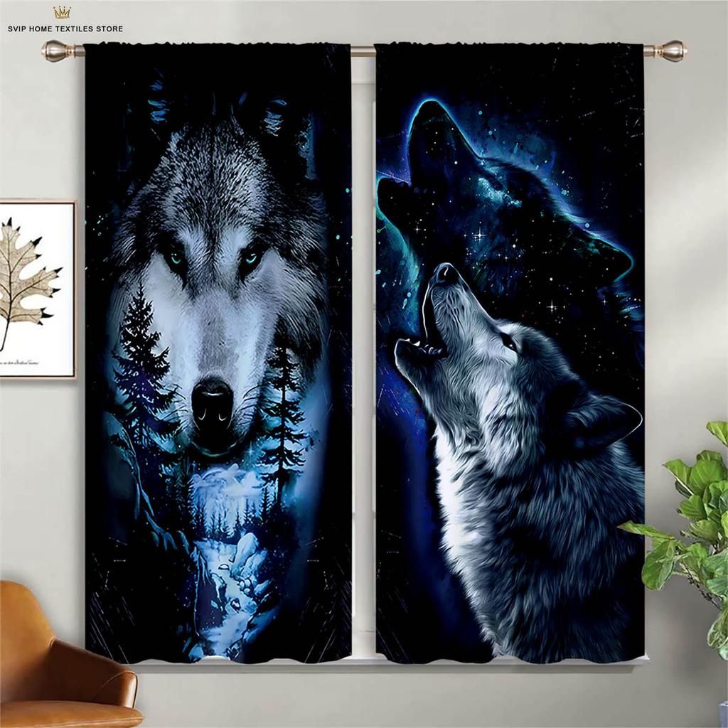 Плотные 3D-шторы, звездное небо, волк, животное, подходят для учебы, общежития, спальни, декоративные, 2 шт.