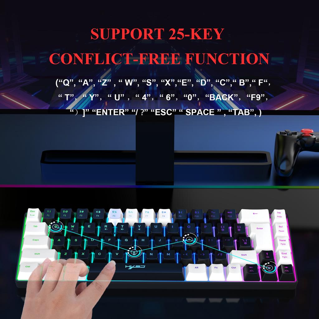 HXSJ V200 Wired K68 RGB Streamer Mini Gaming Keyboard 19-Key Conflict-Free Membrane Keyboard But