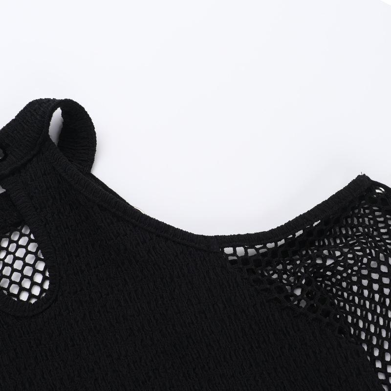 AltGoth Mall Gothic Sexy T-shirt Women Streetwear Harajuku Y2k E-girl Mesh Patchwork Hollow Out Long Sleeve Halter Crop Tee Tops