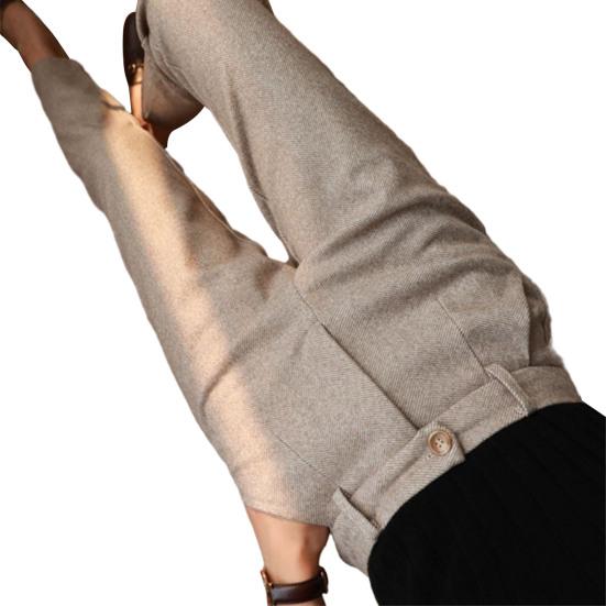 Women Suit Pants Herringbone Print High Waist Thick Warm Slim Fit Straight Soft Pockets OL Commute Formal Long Trousers Lady