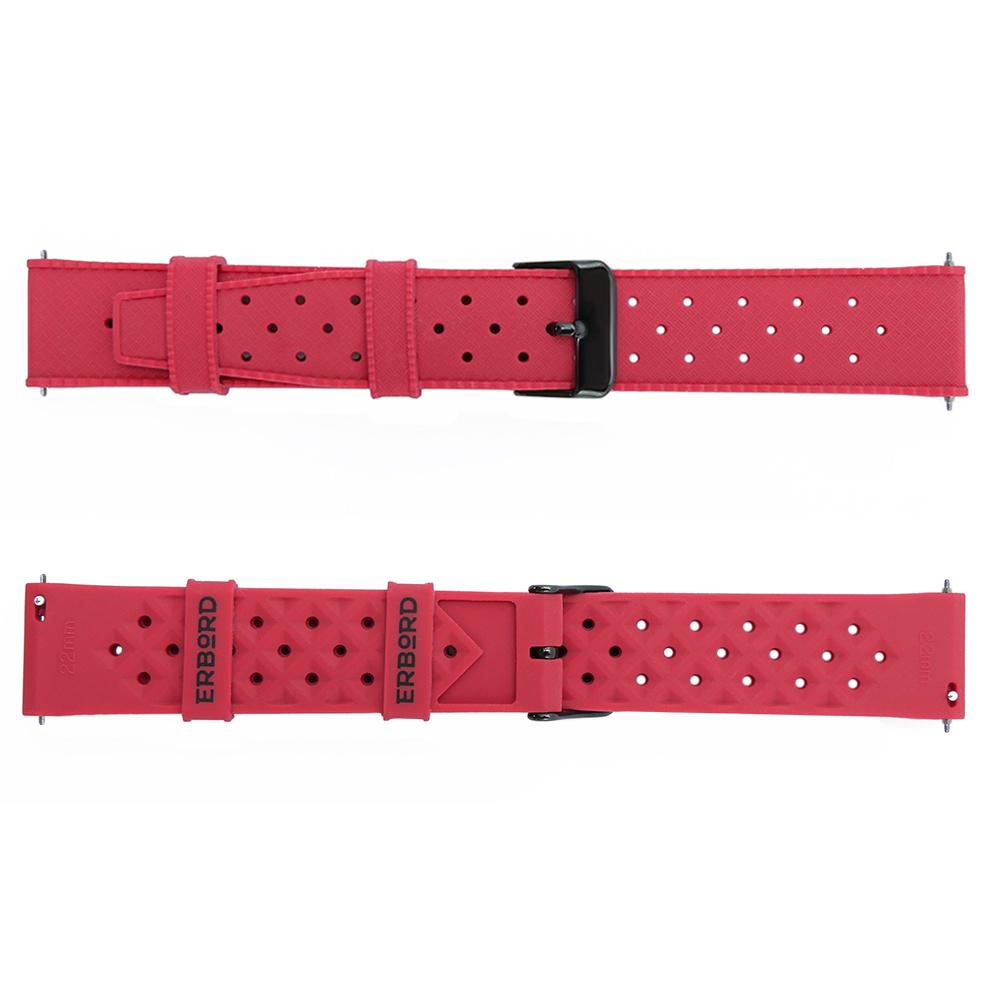 ERBORD Universal Silicone Strap 22mm, Tropic, Red / Black Buckle