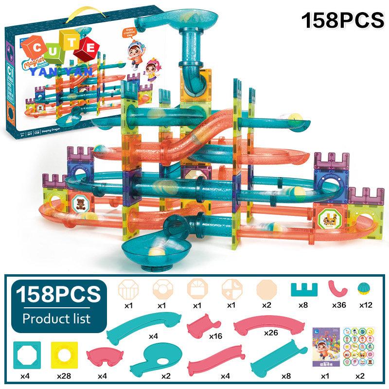 Magnetic Building Blocks Construction Toys Roll Ball Track Kids DIY Splicing Magnet Sheet Funnel Slide Montessori Education Toy