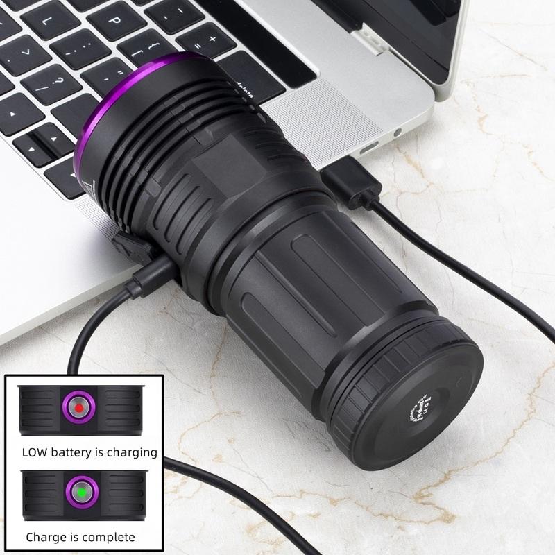 80W 365nm UV High Power Ultraviolet Flashlight USB Rechargeable Black Light Torch Curing Money Ore Scorpion Fluorescent Detector