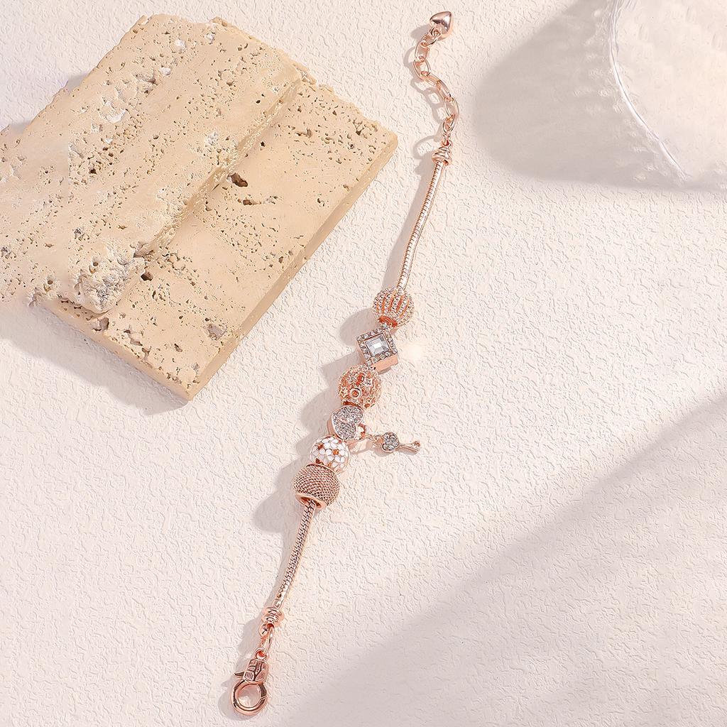 Женский универсальный браслет из нержавеющей стали с кристаллами, бусинами в виде замка любви и ключа