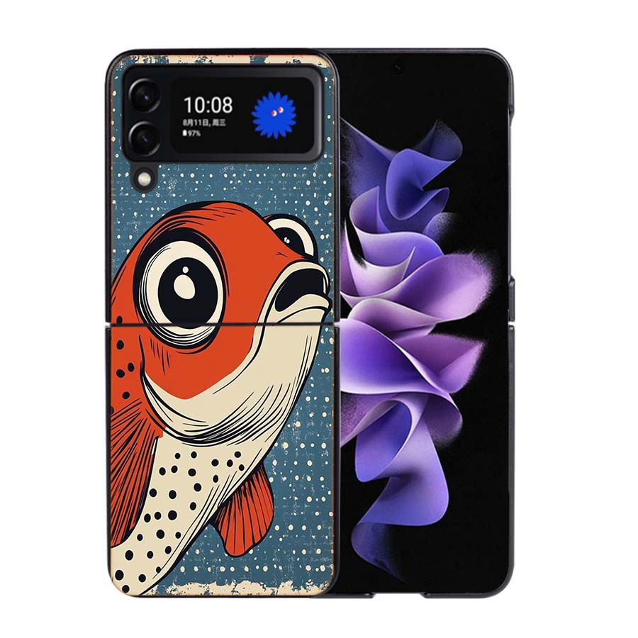 Pop Art Drawing Ideas Fish Phone Case For Samsung Z Flip 7 6 5G Galaxy Z Flip4 Z Flip5 Z Flip3 Coque Black Hard PC Shell Protect