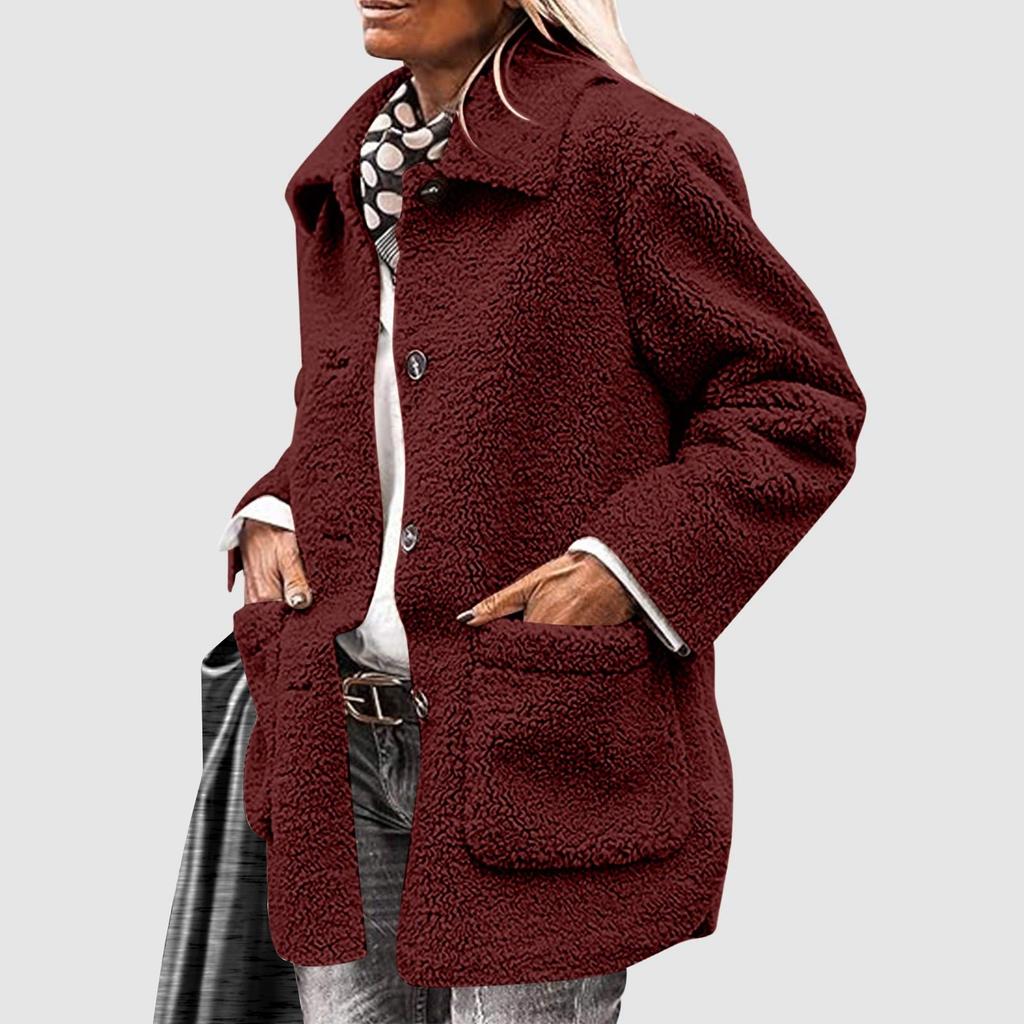 Women's Winter Coats Long Sleeve Lapel Button Down Pockets Fleece Jacket Casual Trendy Outerwear