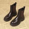 Leather Women Nude Boots New Chunky Heel Chelsea Square Toe High Heeled Short Boots Designer Fashion Women Boots