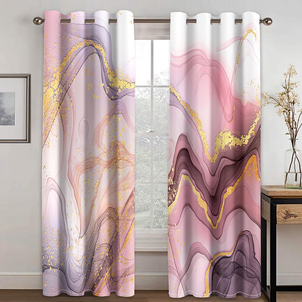 2pcs Modern Abstract Art Marble Textured Geometric Print Drape RodPocket Curtain Semi Blackout Curtains For Living Room Bedroom