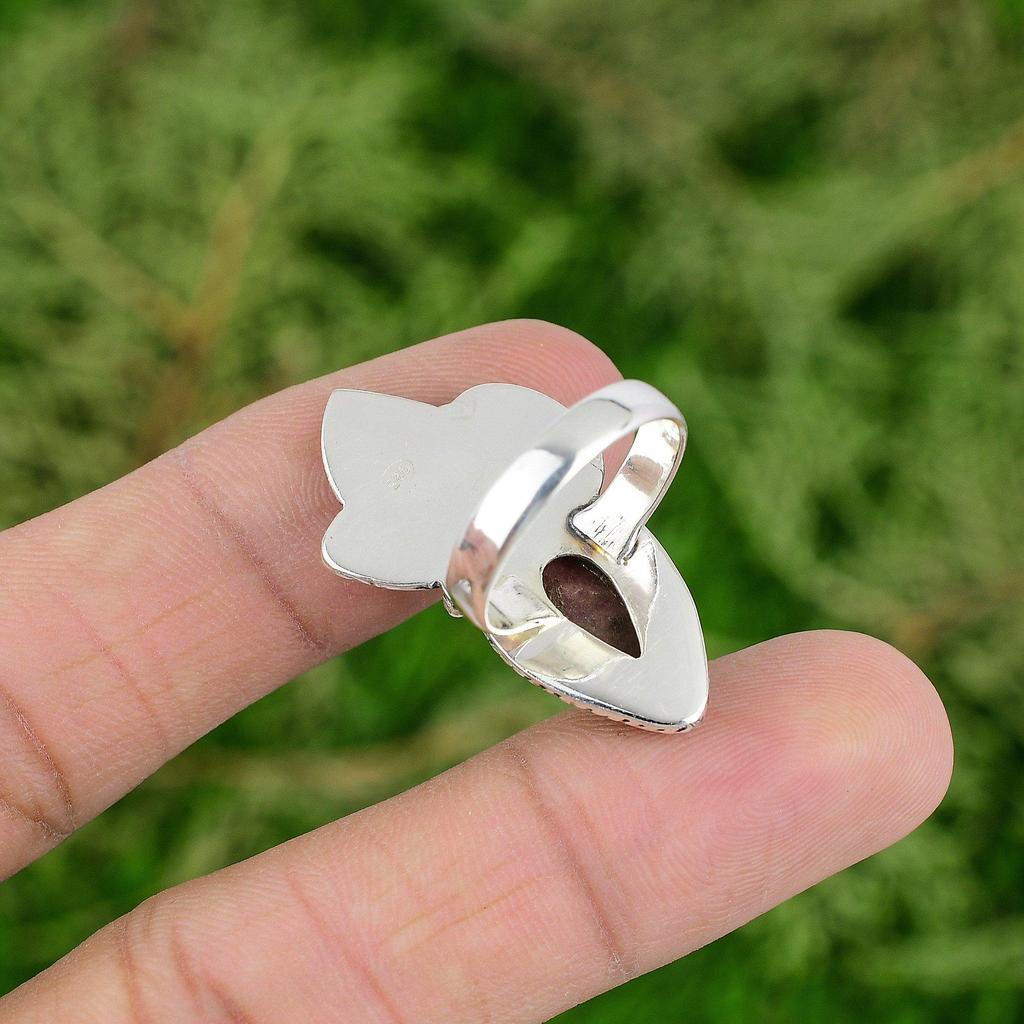 Wedding Gift For Her 925 Silver Natural Rhodonite Stackable Ring Size 7.75