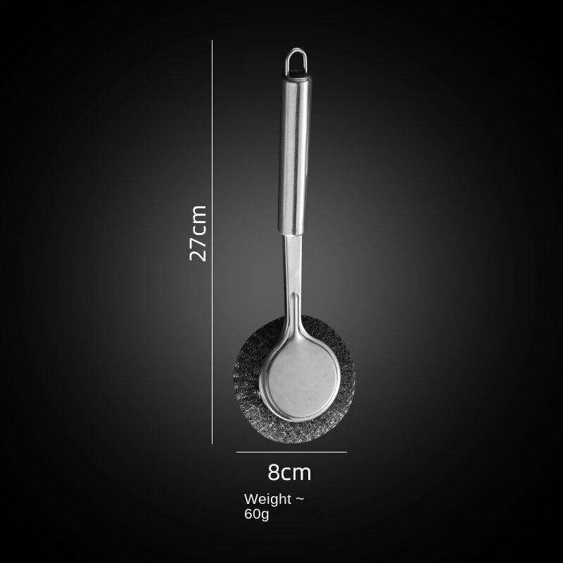 Stainless Steel Pot Brush Kitchen Wash Pot Steel Wire Ball Brush Long Handle Wash Cleaning Brush Pot Brush Pot No Silk Brush Pot Artifact