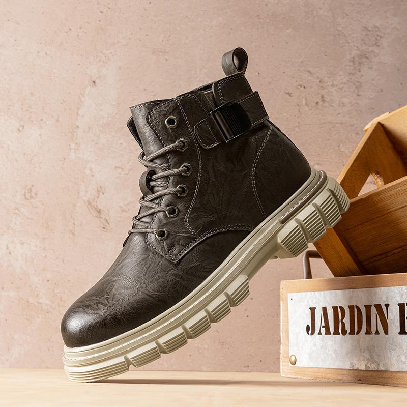 Fashion Fashion Motorcycle Ankle Boots for Men Non-Slip Lace-Up Botas Hot Sale Male High Top Shoes Motorcycle Boots Comfy Walking Shoes