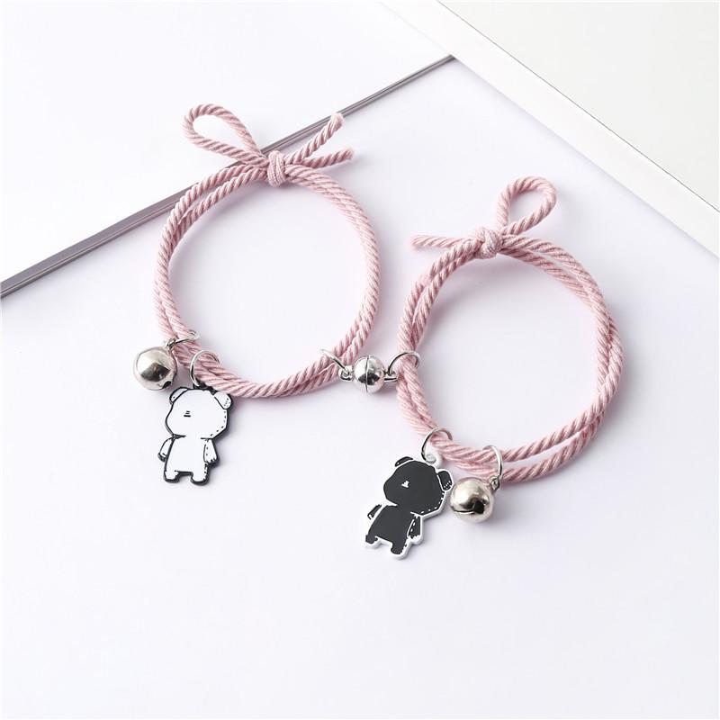 CANXING 2pcs Black and White Cut-out Bear Bracelet Women Lover's Couple Magnet Charm Female Male Paired Friendship Jewelry
