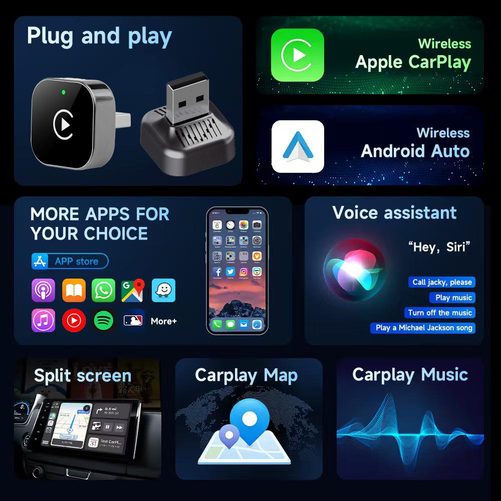 Самый продаваемый беспроводной адаптер CarPlay и Android: Подключи и играй, Обновления по воздуху (OTA), Совместимо с 98% автомобилей