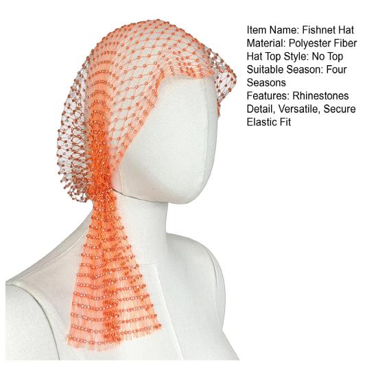 Fishnet Hat Sparkling Rhinestones Elastic Mesh Headband with Geometric Pattern Summer Beach Party Nightclub Rave Hair