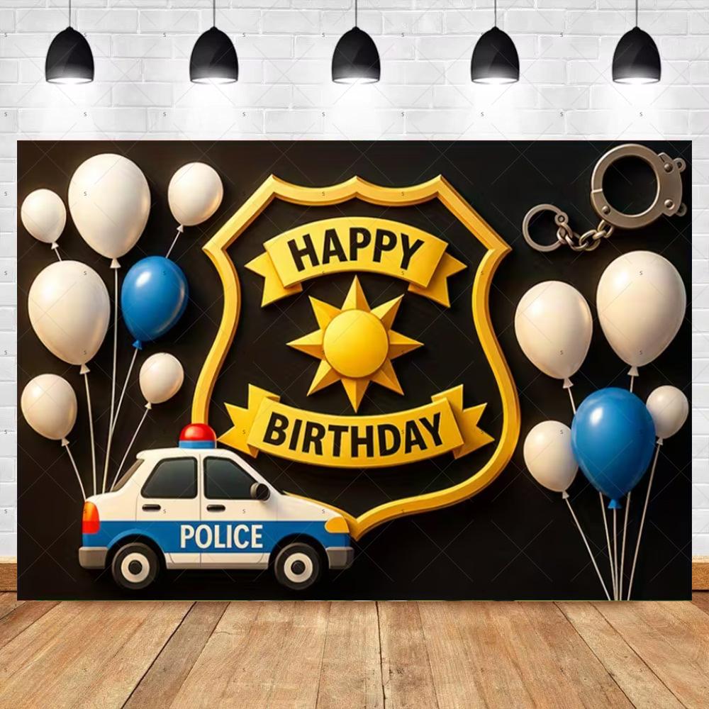 Cartoon Police Backdrop Police Station Car Background Banner Kid Birthday Party Decoration Baby Shower Supplies Photography Prop