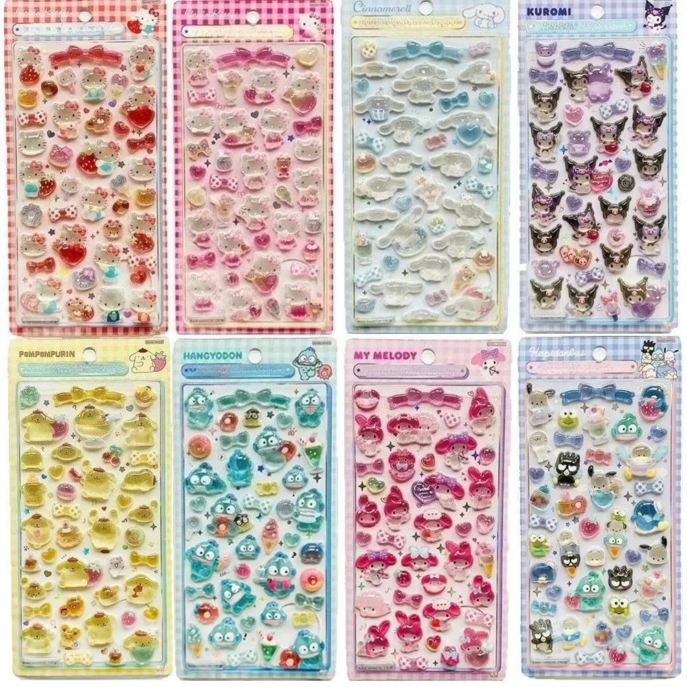 Милые Аниме Хелло Китти 3D Стикеры Sanrio Куроми Циннаморолл Прозрачные Желейные Кристальные Декоративные Стикеры Чехол для Телефона DIY Детская Игрушка