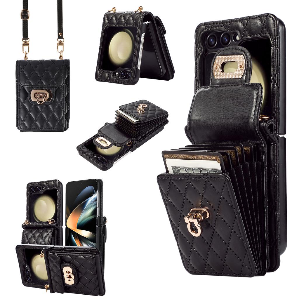 Длинный чехол через плечо с ремешком для Samsung Galaxy Z Flip 5 4 3 Flip5 Flip4 5G, кожаный кошелек с металлической пряжкой и слотом для карт