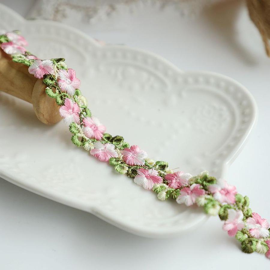1Yard Pink Trim Crafts Flowers Embroidered Lace For Party Dress Decoration Collars Sewing