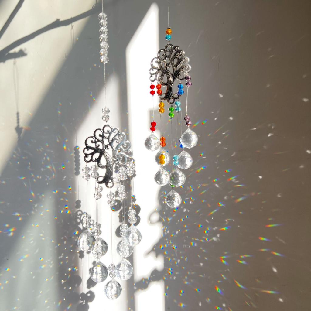 1 Pc Colorful Tree of Life Crystal Pendant Sunshine Collection Hanging Ornament Home Wind Chime Outdoor Garden Decoration Crafts