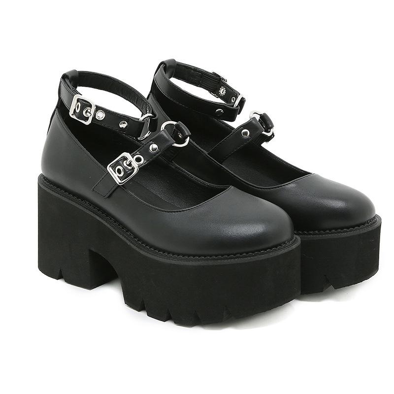 Gothic Chunky Platform Shoes Women Buckle Strap Thick High Heels Mary Janes Pumps Girls Black Lolita Cosplay Shoes Size 42 43