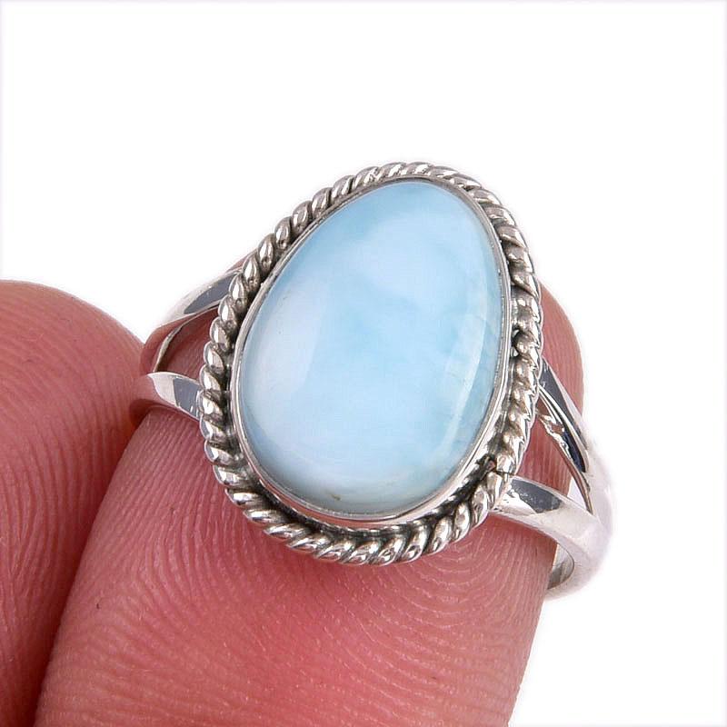 Natural Republic Larimar Gemstone 925 Solid Sterling Silver Gift Ring S.7 Y1m81