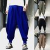 Mens Cotton Linen Harem Pants Baggy Pants Japanese Style Crotch Wide Leg Pants Casual Loose Trousers