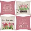 Fashionable Spring Flower Spring Elements Pillow Cover Linen Flower Cushion Pillow Cover